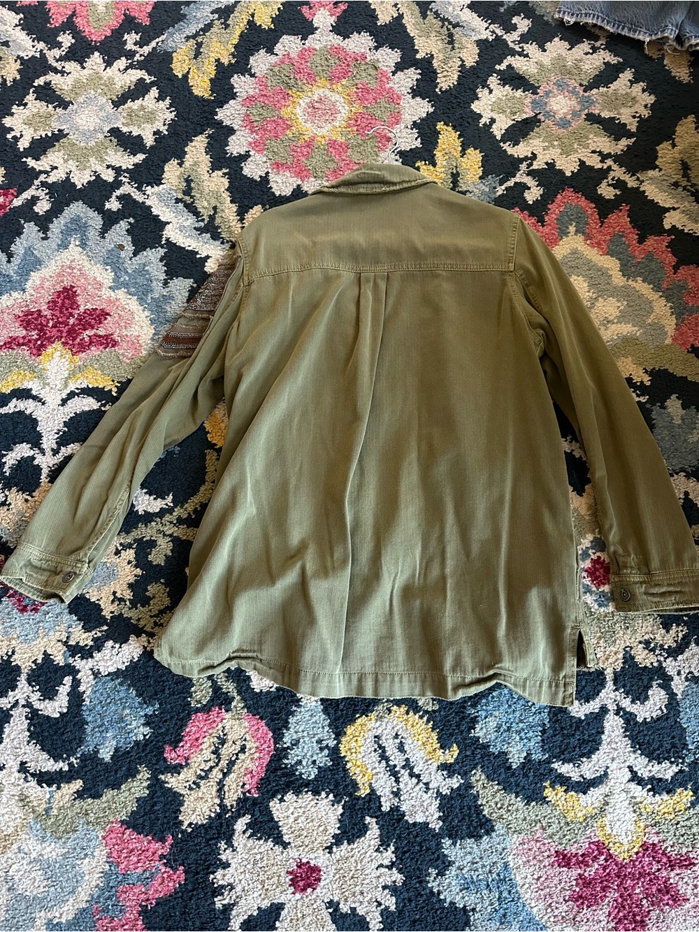 Free People Olive Green Utility Jacket with Patch Detail - Picture 2 of 5